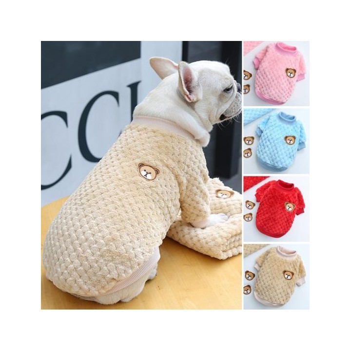 Bär Stickerei Haustier Hund Weste Warme Hund Kleidung Haustier Verdickt Korallen Fleece M rosa