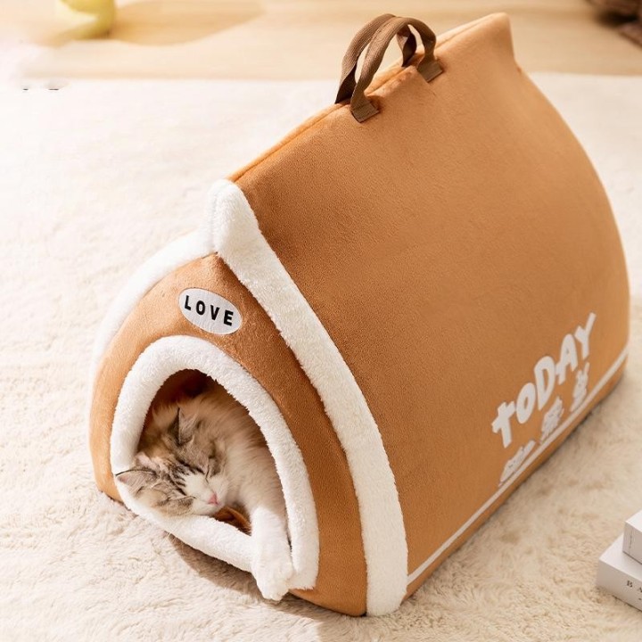 Neu Toast Brot Haustier Katze Nest Offene Halb geschlossene Herbst und Winter Warme Katze Nest Zwinger Hund Bett Katze White