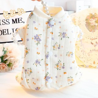 Hundekleidung Herbst und Winter Blumenmuster Doppellagig Zum Schutz Des Bauches Vierbeiniger Kleiner Hund Teddybär Haustier W