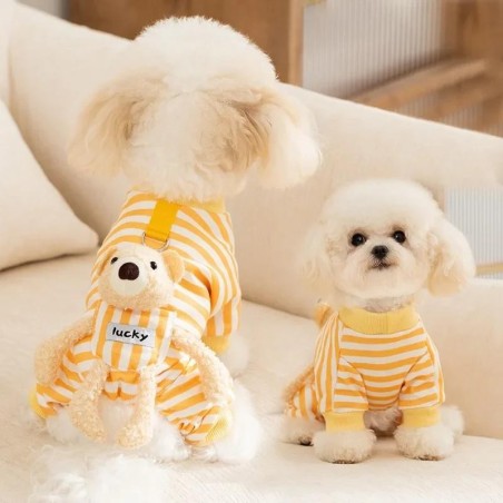 Herbst Winter Gestreifter Overall Hundetasche Teddybär Vierbeinige Hose Heimkleidung Kleine mittelgroße Teddybär Haustierklei