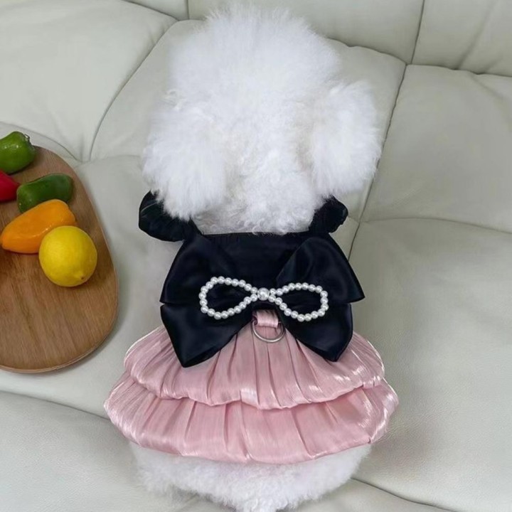 Haustierkleidung Frühjahr/Sommer Neues fließendes leichtes Kleid Perlenprinzessinnenkleid Teddybär Hund Katze Dünner Traktion