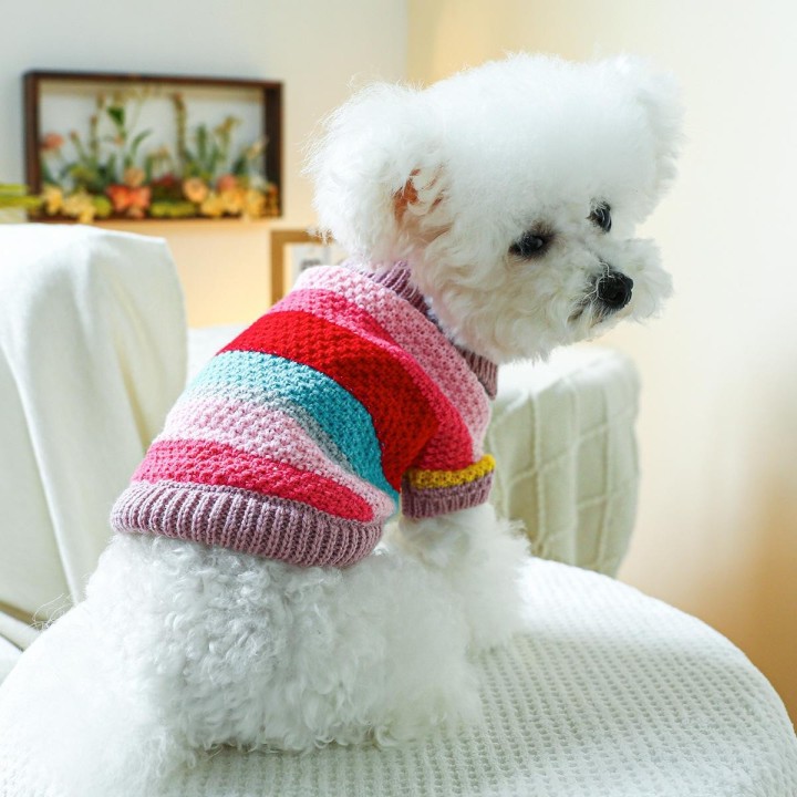 Pullover für Hunde und Katzen, gestrickter Pullover für Haustiere, Katzenkleidung, weiche, farbig gestreifte Pullover, Welpen