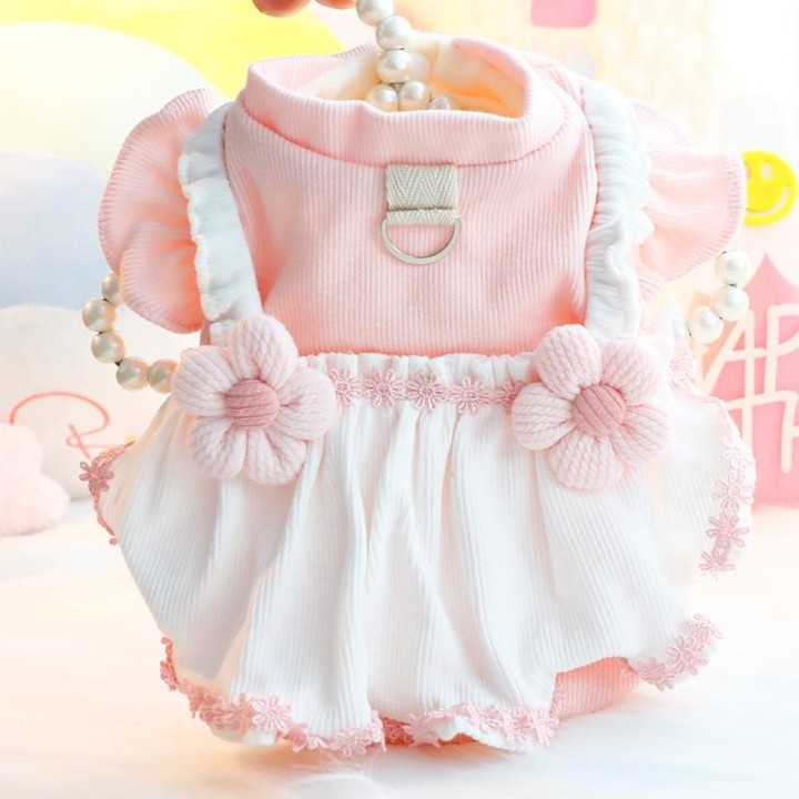 Hundekleid Blumengurtrock Herbst/Winter Dicker Katzenprinzessinnenrock Blumengurt Kann Kleine Hundeteddy-Welpenkleidung Ziehe