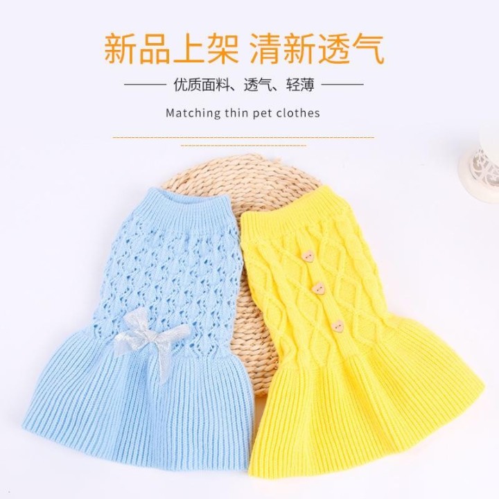 Haustier gestricktes Schleifenkleid, Katzenkleidung, Herbst/Winter, Welpenkleidung, Acryl, einfarbig, kleiner Hund, Kapuzenpu