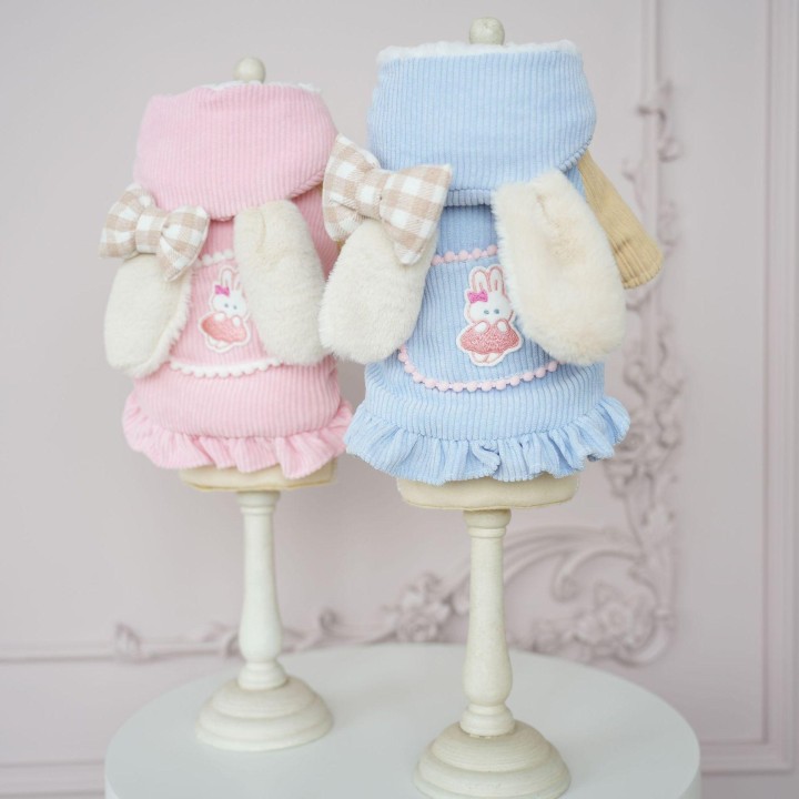 Lollypop Winter-Hundekleidung, dicker Prinzessinnen-Katzenmantel, warme Fleece-Innenseite, Kaninchenohren, Hundejacke, Monos