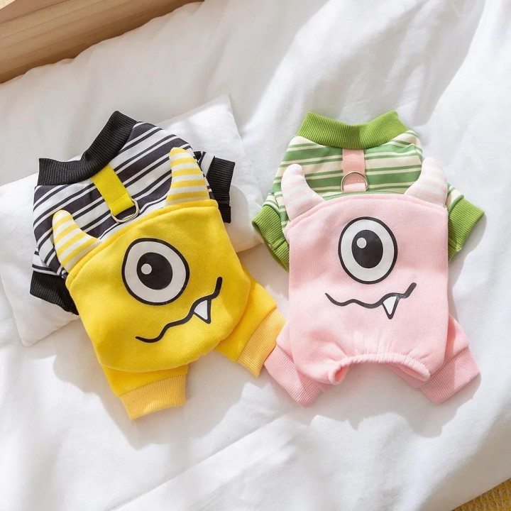 Herbst und Winter Haustier Hoodie Gestreifter Overall Niedlicher Hund Traktion Vierbeiniger Mantel Herbst Dünn Samt Teddy Hau