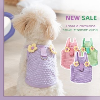 Frühling und Sommer Hund frische Prinzessin Stil 3D Blume Traktionsgurt Katze zweibeinigen Haustier Teddy Kleidung süße Blume