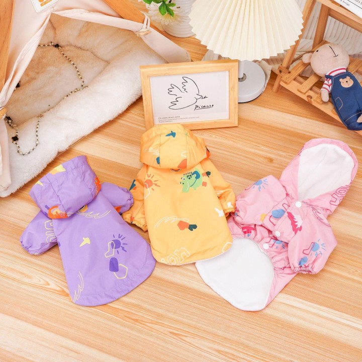 Haustierkleidung für Herbst und Winter, kleine Hunde und Katzen, bedruckt, winddicht, Träger, Mützen, Kleidung für zwei Beine