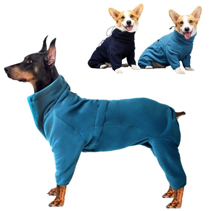Wintermantel für Hunde, weicher Fleece-Pullover, warme Hundejacke für kaltes Wetter, kuscheliger 4-Bein-Einteiler-Overall für