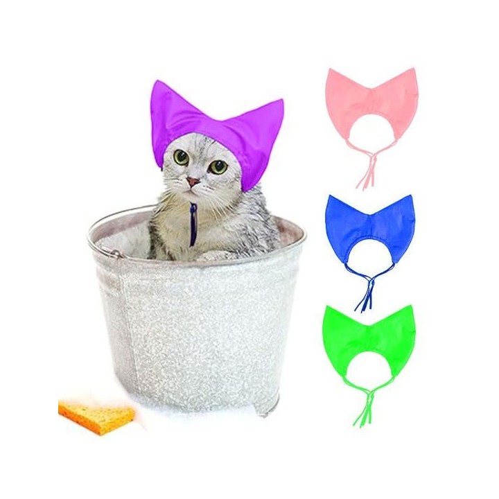 Duschhaube für Katzen, verstellbar, wasserdicht, Badehut mit Ohrenschützer, Schutzkappe zum Waschen, Baden und Regen für Katz