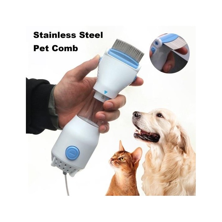 Tierhaar-Floh-Entferner, Haustierkamm, Edelstahl-Zähnekämme, Vakuumkamm, Läusefänger, Entwurmungsgerät für kleine, mittelgroß