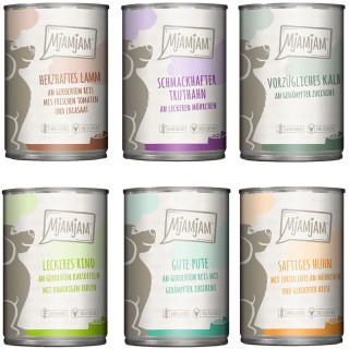 MjAMjAM Mixpaket II mit Huhn&Ente, Rind, Pute, Kalb, Truthahn, Lamm 6x400g