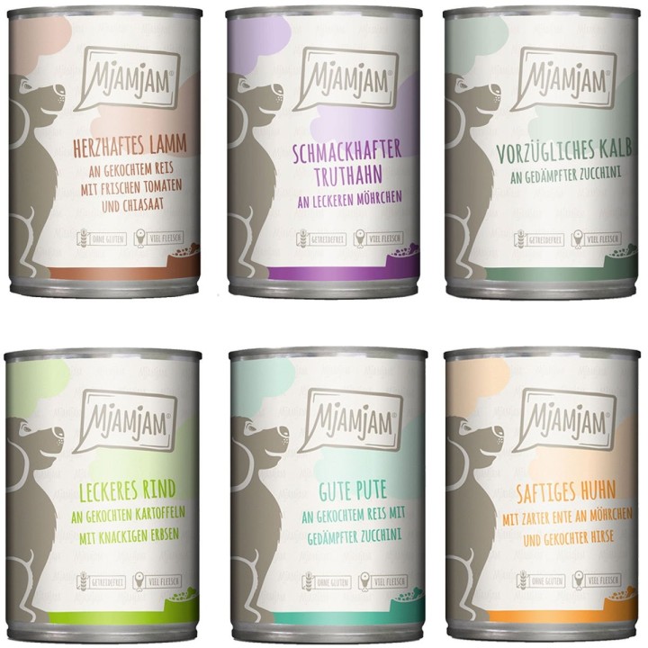 MjAMjAM Mixpaket II mit Huhn&Ente, Rind, Pute, Kalb, Truthahn, Lamm 6x400g