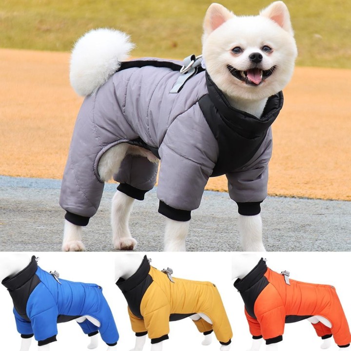 Winter Warme Hundejacke Reflektierende Vierbeiner-Kleidung Outdoor Wasserdichter, winddichter Traktionsgeschirr-Overall Mante