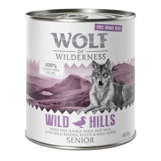 Wolf of Wilderness Senior - Freilandfleisch/-innereien 6 / 12 x 800 g  - 6 x 800 g: Senior Wild Hills - Freiland-Ente & Freil
