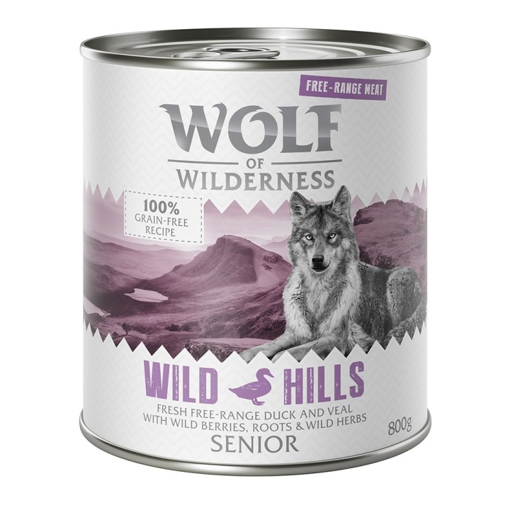 Wolf of Wilderness Senior - Freilandfleisch/-innereien 6 / 12 x 800 g  - 6 x 800 g: Senior Wild Hills - Freiland-Ente & Freil
