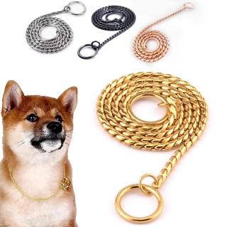 P Schlangenkette Edelstahl Gold Hundeketten Halsband Metall Slip Walking Training Kausichere Haustierketten Halsbänder 3.0X40