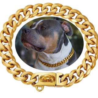 14 mm breites Hundehalsband aus Edelstahl mit kubanischer Kette, Haustierhalsband für große Hunde, Pitbull, Bulldogge, Silber
