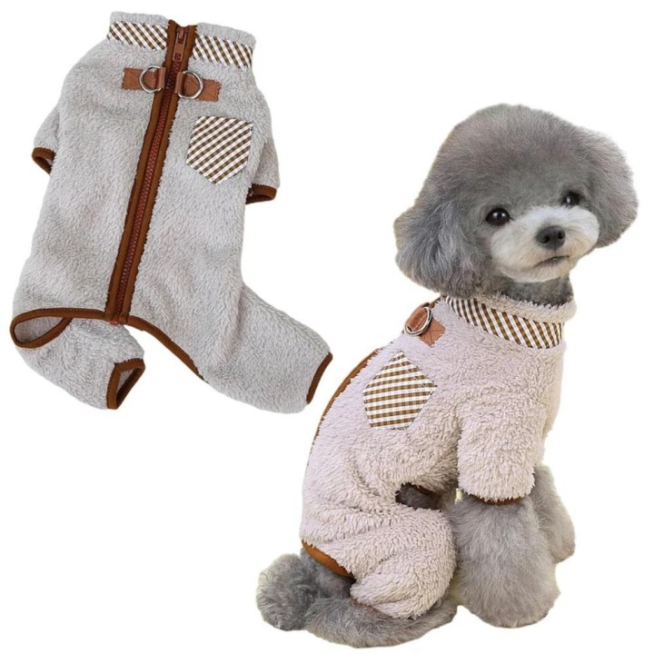 Hunde-Wintermantel, weicher Fleece-Pyjama, warme Haustierjacke, Weste mit Leine, D-Ring, gemütlicher Einteiler, Overall, Bekl