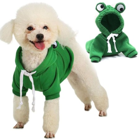 Hunde-Kapuzenpullover, Sweatshirt, Welpenpullover, Mäntel, süßer grüner Frosch, Hundekostüm, warme Winterjacke, Haustierkleid