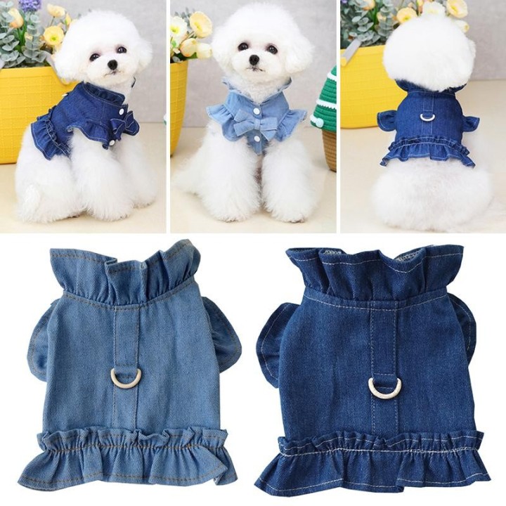 Neue Ankunft Hund Katze Jeans Jacke Blue Denim Hundeweste Harness Haustier Welpen Kleidung Hund Denim Weste Welpen Rock Haust