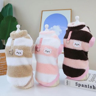 Niedliche Haustierkleidung im Bären-Design, warme Winterweste aus Fleece für kleine Hunde und Katzen, Kostüm, gestreifte Welp