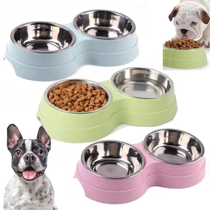 Doppel Pet Schüsseln Hundefutter Wasser Feeder Edelstahl Pet Trinken Feeder Dish Katze Welpen Fütterung Liefert Kleine Hund Z