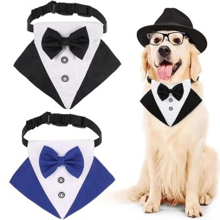 Formeller Hunde-Smoking-Hochzeits-Bandana-Halsband mit Fliege, verstellbares Haustier-Halsband, Halstuch, Bandana für kleine,