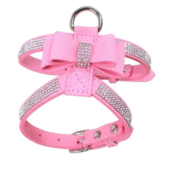 Haustier Katze Hund Welpen Samt Leder Weste Geschirr mit Strass Bling Blink Schmetterling Schleife Mode Haustier Zubehör S ro