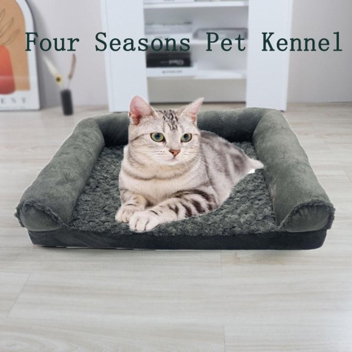 Haustier-Hundebett, Katzenhütte, vier Jahreszeiten, atmungsaktiv, weich, bequem, Plüschbett, abnehmbar, waschbar, Sofa-Matte