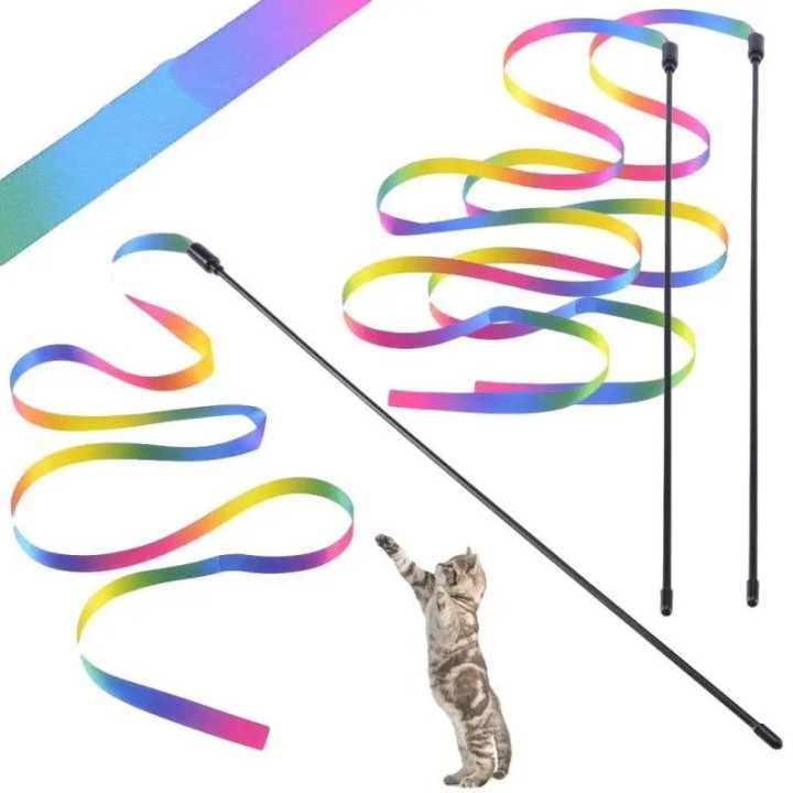 2PCS Haustier Katze Spielzeug Nette Lustige Regenbogen Streifen Stick Katze Teaser Zauberstab Haustier Spielzeug für Katzen I