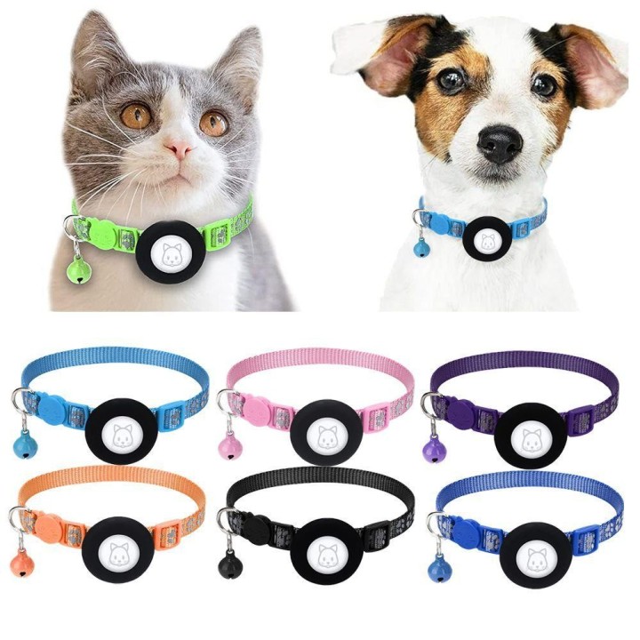 Reflektierendes Nylonhalsband für Hunde und Katzen GPS-Finder Anti-Lost-Standort-Tracker Haustierhalsband Glocke Apple-Hülle