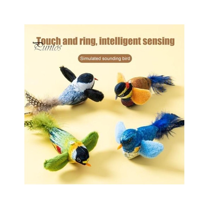 Katzenspielzeug mit zwitscherndem Vogel, interaktiver, lebensechter Plüschvogel mit Quietschgeräuschen und Federn, durch Berü