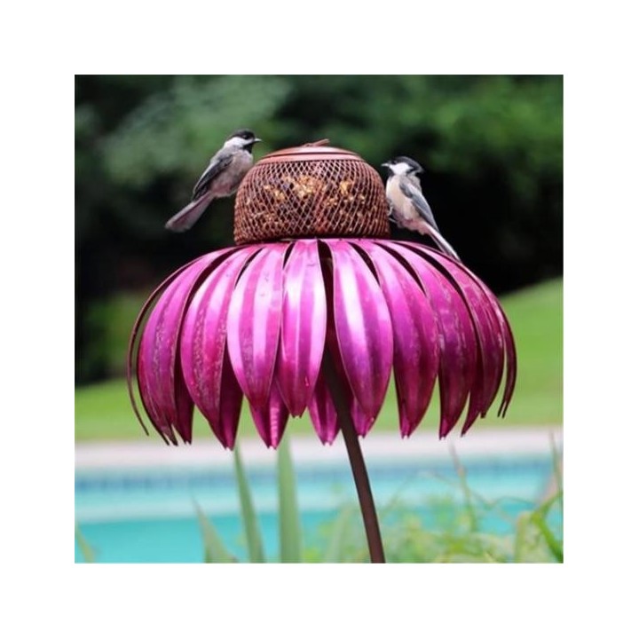 Vogelhäuschen in Sonnenhutform, rostfreies Metall, für Rasen, Terrasse, Vogelbad, Garten