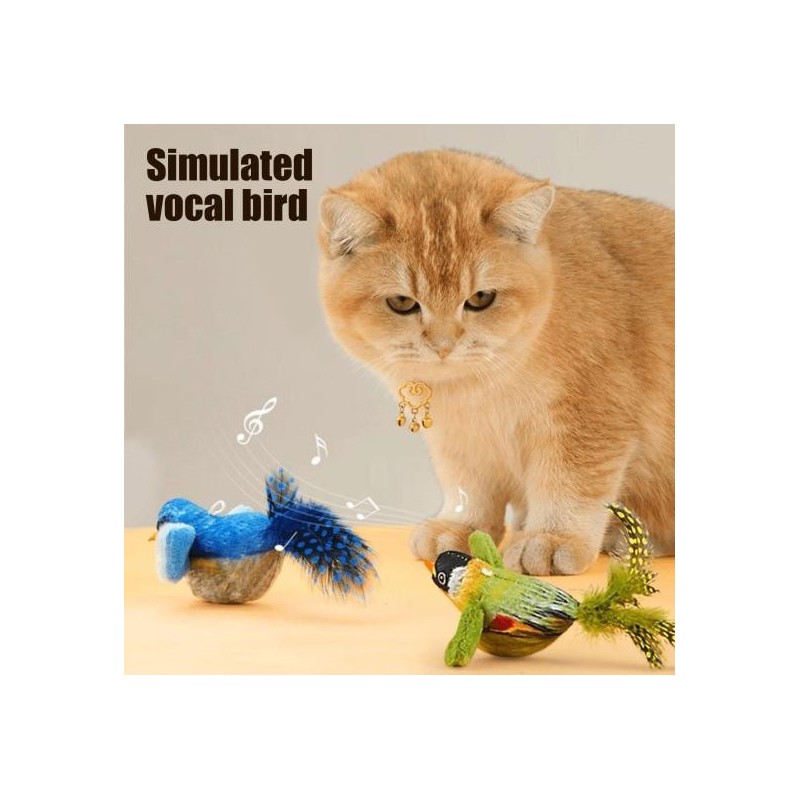 Katzenspielzeug mit zwitscherndem Vogel, interaktiver, lebensechter Plüschvogel mit Quietschgeräuschen und Federn, durch Berü