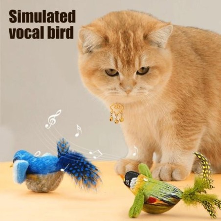 Katzenspielzeug mit zwitscherndem Vogel, interaktiver, lebensechter Plüschvogel mit Quietschgeräuschen und Federn, durch Berü