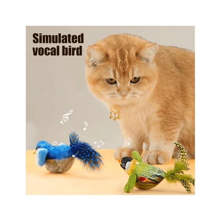 Katzenspielzeug mit zwitscherndem Vogel, interaktiver, lebensechter Plüschvogel mit Quietschgeräuschen und Federn, durch Berü