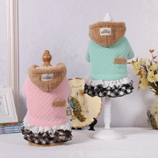 Haustier-Kapuzenrock mit Karomuster, Patchwork-Mantel, Kleid, warmer Hundemantel, Welpenkleidung für Herbst und Winter, Hunde