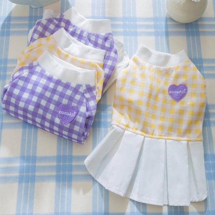 INS Katze Frühling/Sommer Liebe Schachbrett Tennis Kleid Hund Paar Top Rock Haustier Kleidung Hund Kleider für Kleine Hunde W