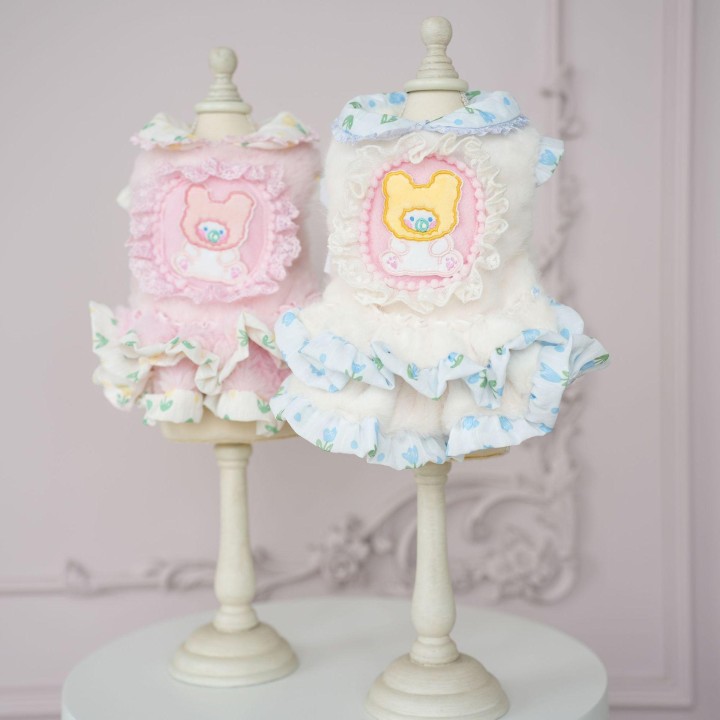 Herbst und Winter Plüsch Teddybär Rock Hund Haustier Flauschiges Kleid wärmer als Teddybär Katzenmantel Hundekleidung für kle