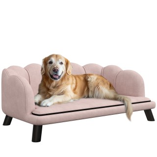 PawHut Hundesofa Hundecouch, Haustiersofa mit Rückenlehne Holzbeine, Rosa
