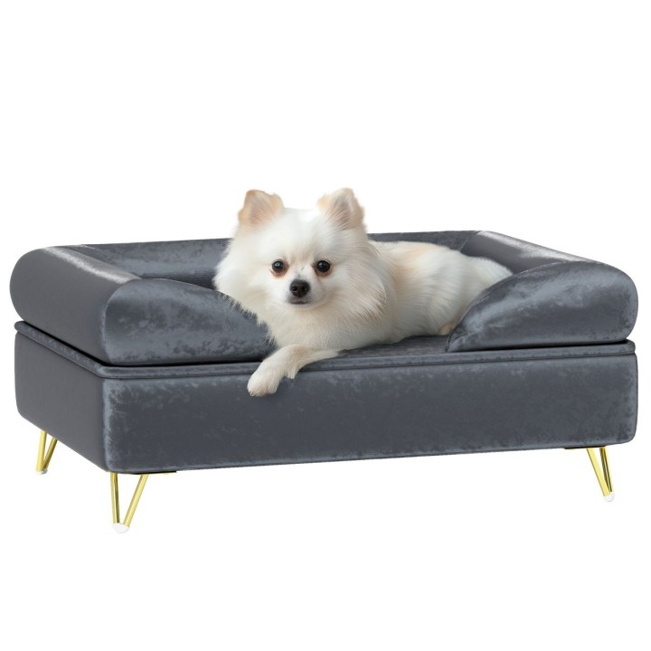 PawHut Hundesofa Hundecouch mit Kissen, Waschbarer Bezug, Haustiersofa Grau
