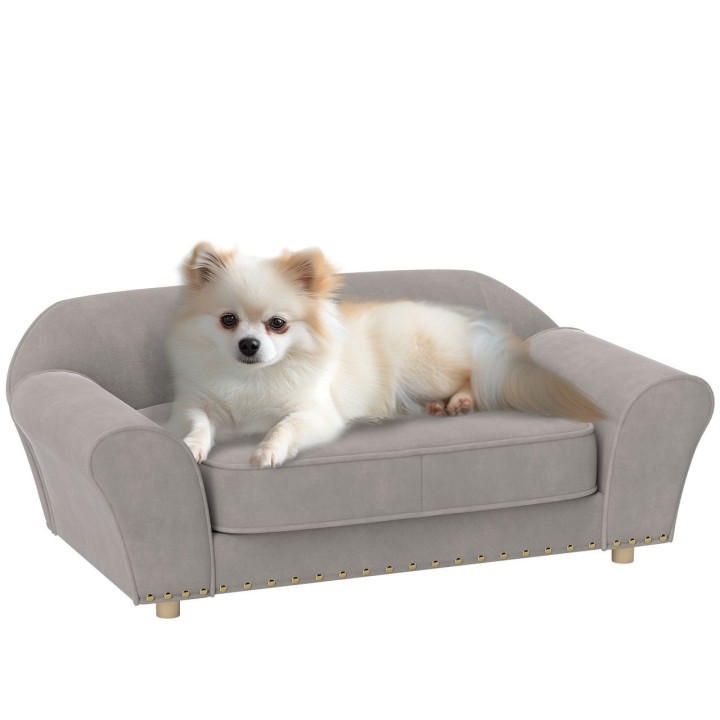 PawHut Hundesofa, Hundebett mit Nietendekoration, für kleine Hunde, 10 kg, Grau