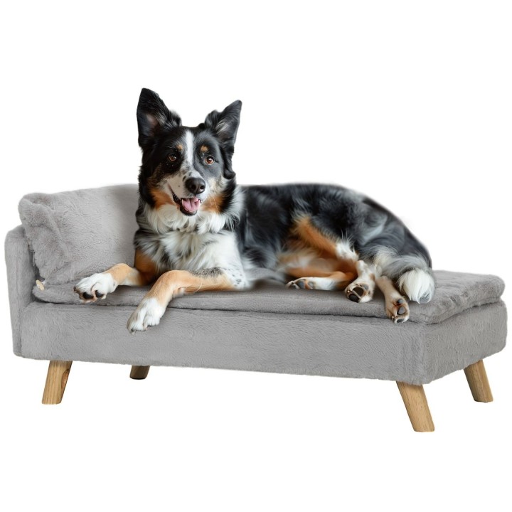 PawHut Hundesofa, Hundebett mit Erhöhtem Design für mittelgroße Hunde, Hellgrau