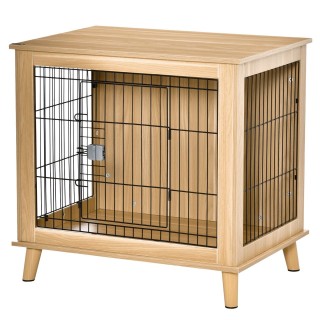 Hundekäfig aus Holz mit Tischoberfläche erhöhtes Design Hundebox für mittelgroße Hunde innen Zuhause Tierkäfig Haustier Natur