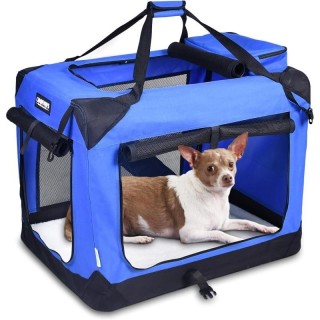 30 Zoll große, weiche Haustierbox, zusammenklappbarer Reisetransporter mit 3 Türen und weichen Seiten, mit Riemen und Fleecem