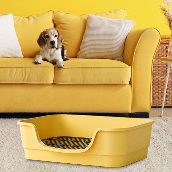 Katzentoilette mit niedrigem Einstieg, leicht zu transportieren, mit Front gelb