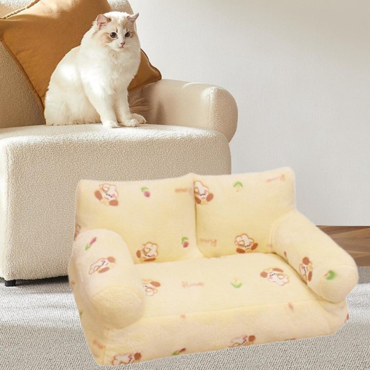 Katzensofa, Bett, Haustiercouch, rutschfest, atmungsaktiv, kleine Hundehütte, Liege für Kätzchen, Welpen S yellow