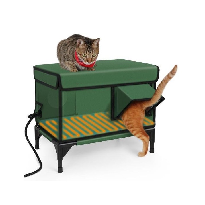 Beheiztes Katzenhaus für den Außenbereich, wetterfest, für den Winter, Unterschlupf für Wildkatzen mit Heizkissen, großes beh