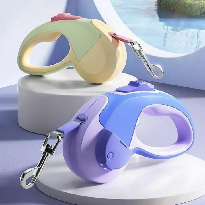 5 m lange LED-Hundeleine, einziehbar, für kleine und mittelgroße Hunde, Roulette-Nylon-Hundegeschirr-Verlängerung mit Kotbeut
